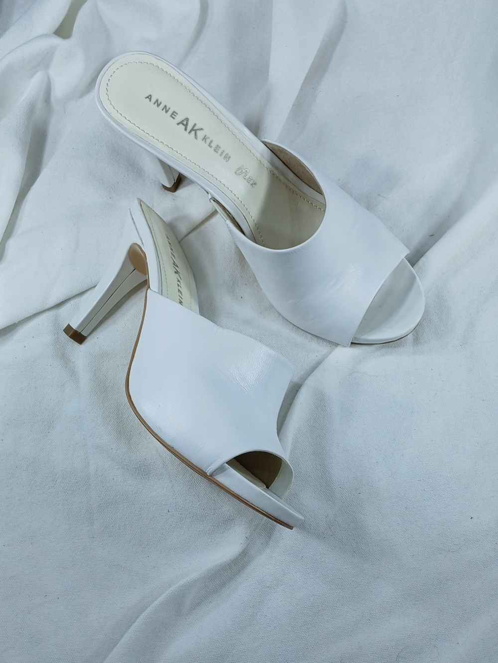 Anne Klein White Open-Toe Slip-On Mule Heels